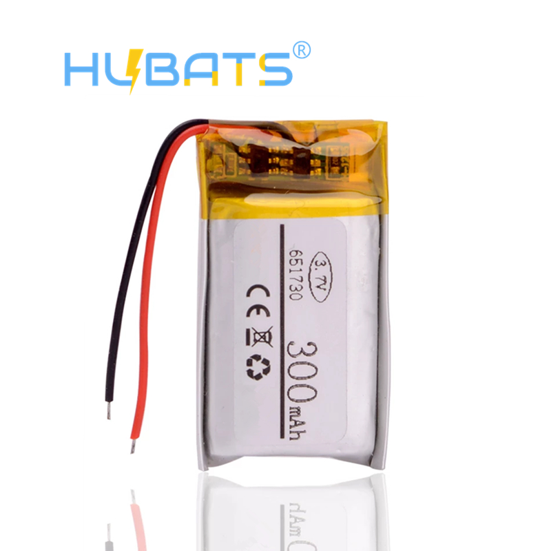 651730 300mAh 3.7v lithium polymer battery, battery for small toys MP3 ...